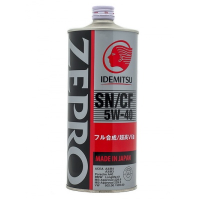 Масло моторное синтетическое 5W-40 ZEPRO EURO SPEC SN/CF, Fully-Synthetic, IDEMITSU, 1 литр